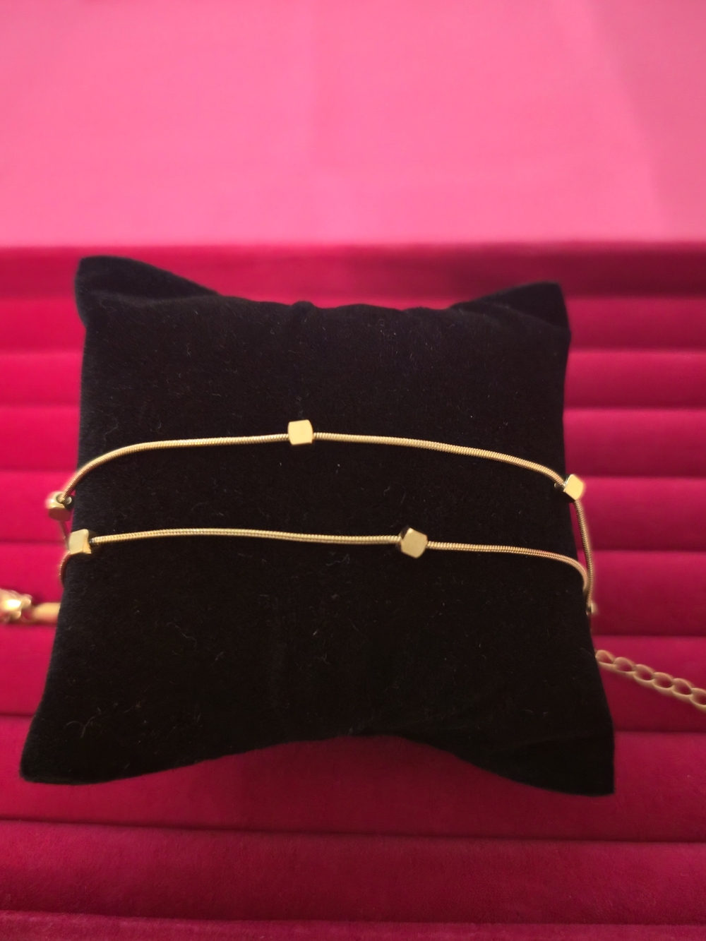 Gold Cube Accent Double Strand Bracelet - 18K GP Trendy Aesthetic Jewelry B005
